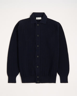 Filippo De Laurentiis Jacquard Knit Full Button Sweater Shirt Navy 16 2704