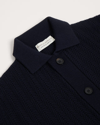 Filippo De Laurentiis Jacquard Knit Full Button Sweater Shirt Navy 2859