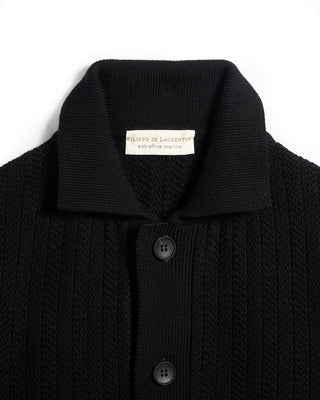 Filippo De Laurentiis Jacquard Knit Full Button Sweater Shirt Black 6168