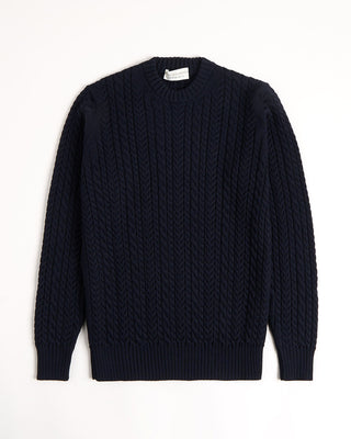 Filippo De Laurentiis Extrafine Merino 3D Cableknit Crewneck Sweater Navy 13 2675