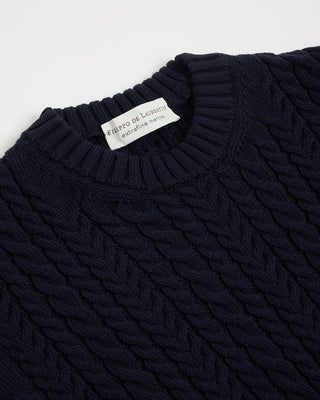 Filippo De Laurentiis Extrafine Merino 3D Cableknit Crewneck Sweater Navy 1 2899