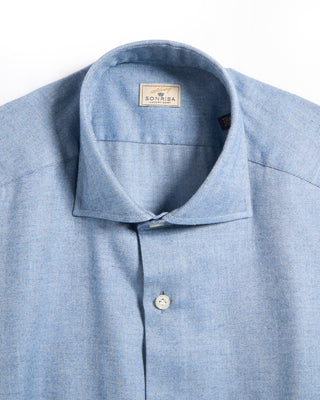 Sonrisa Cotton Lyocell Luxury Herringbone Flannel Comfort Fit Sport Shirt Blue 5 5926