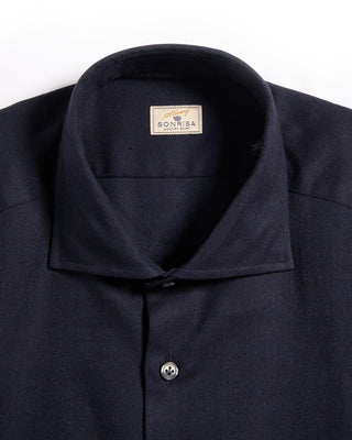 Sonrisa Cotton Lyocell Luxury Herringbone Flannel Comfort Fit Sport Shirt Navy 2 5936