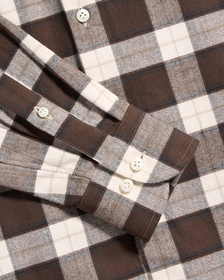 Sonrisa Luxury Herringbone Check Flannel Comfort Fit Sport Shirt Tan  Brown 1 5867