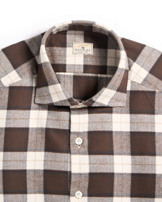 Sonrisa Luxury Herringbone Check Flannel Comfort Fit Sport Shirt Tan  Brown 3 5869