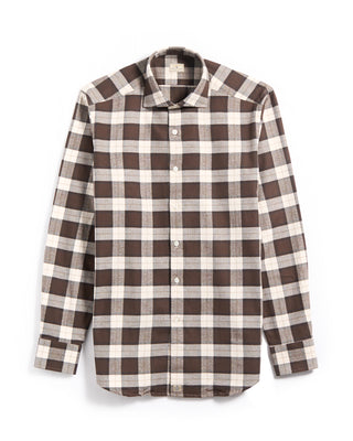 Sonrisa Luxury Herringbone Check Flannel Comfort Fit Sport Shirt Tan  Brown 4 5866