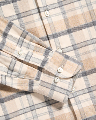 Sonrisa Lofty Flannel Check Twill Comfort Fit Luxury Sport Shirt Grey  Tan 1 5871