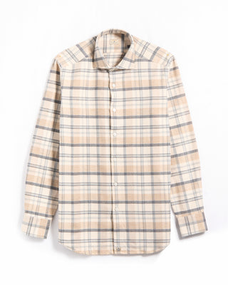 Sonrisa Lofty Flannel Check Twill Comfort Fit Luxury Sport Shirt Grey  Tan 4 5870