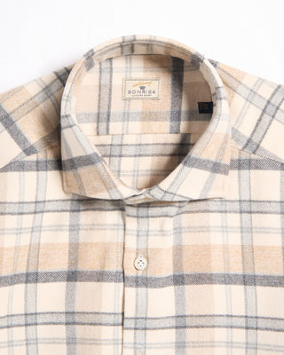 Sonrisa Lofty Flannel Check Twill Comfort Fit Luxury Sport Shirt Grey  Tan 5 5873