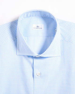 Sonrisa Micro Check Superior Cotton Regular Fit Dress Shirt Light Blue 5 5945