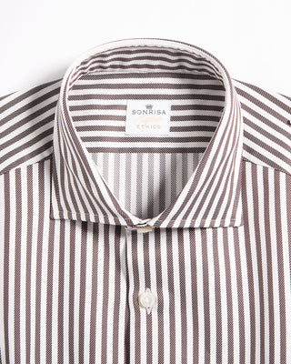 Sonrisa Supima Cotton King Twill Stripe Regular Fit Shirt Brown 4 5949