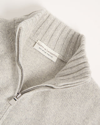 Filippo De Laurentiis Heathered Wool Ribbed Quarter Zip Sweater Heather Grey 17 2844