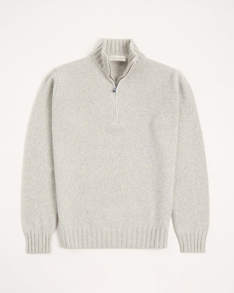 Filippo De Laurentiis Heathered Wool Ribbed Quarter Zip Sweater