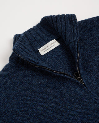 Filippo De Laurentiis Heathered Wool Ribbed Quarter Zip Sweater Blue 2931