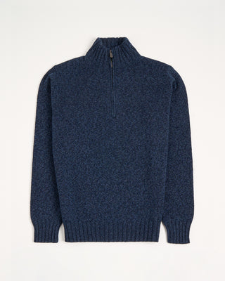 Filippo De Laurentiis Heathered Wool Ribbed Quarter Zip Sweater Blue 9 3030