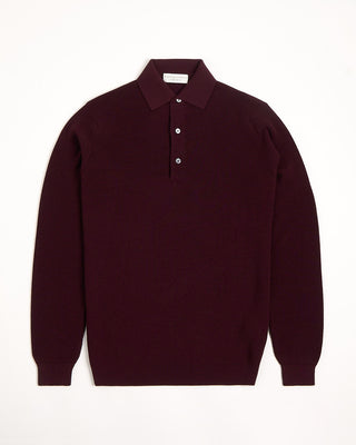 Filippo De Laurentiis Liquid Jersey Wool Elevated Long Sleeve Polo Burgundy 12 2707