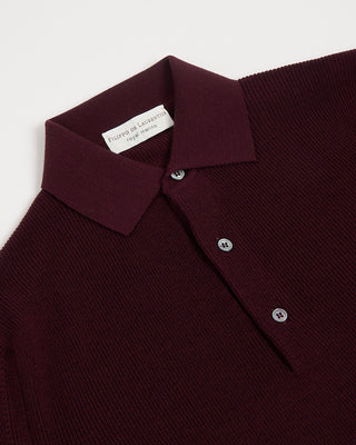Filippo De Laurentiis Liquid Jersey Wool Elevated Long Sleeve Polo Burgundy 1 2892