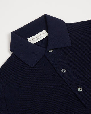 Filippo De Laurentiis Liquid Jersey Wool Elevated Long Sleeve Polo Blue 1 2896