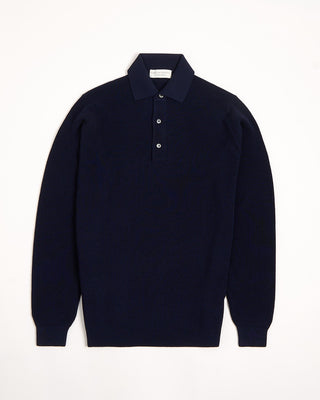 Filippo De Laurentiis Liquid Jersey Wool Elevated Long Sleeve Polo Blue 8 2684