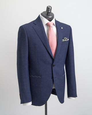 Luigi Bianchi Mantova Micro Houndstooth Hopsack Wool Suit Blue 1