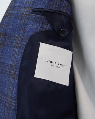 Luigi Bianchi Mantova Dressy Summertime Blue And Brown Check Sport Jacket Indigo 1 7