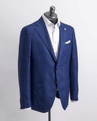 Luigi Bianchi Mantova Wool Silk And Linen Crisp Check Sport Jacket Indigo 1