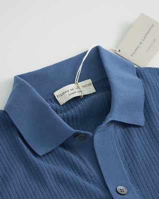 Filippo De Laurentiis Chevron Knit Crêpe Cotton Shirt Blue 1 1