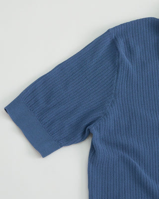 Filippo De Laurentiis Chevron Knit Crêpe Cotton Shirt Blue 1 2