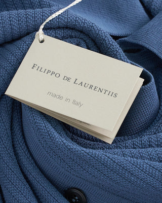 Filippo De Laurentiis Chevron Knit Crêpe Cotton Shirt Blue 1 4