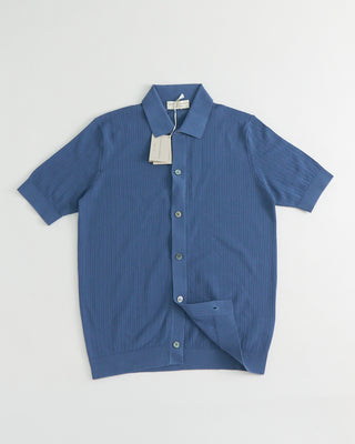 Filippo De Laurentiis Chevron Knit Crêpe Cotton Shirt Blue 1 5