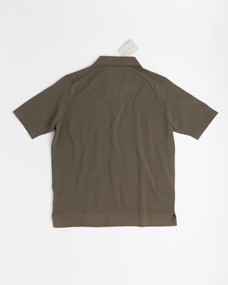 Filippo De Laurentiis Crêpe Cotton Johnny Collar Polo Shirt Olive 0 4