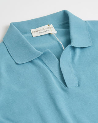 Filippo De Laurentiis Crêpe Cotton Johnny Collar Polo Shirt Aqua 0 1