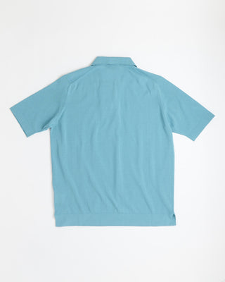 Filippo De Laurentiis Crêpe Cotton Johnny Collar Polo Shirt Aqua 0 4