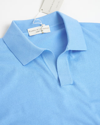 Filippo De Laurentiis Supima Cotton Johnny Collar Polo Shirt Light Blue 0 1