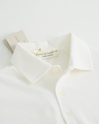Filippo De Laurentiis Standup Collar Crêpe Cotton Polo Shirt White 1 3