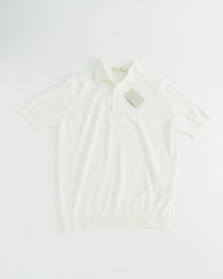 Filippo De Laurentiis Standup Collar Crêpe Cotton Polo Shirt White 1