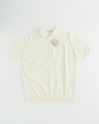 Filippo De Laurentiis Standup Collar Crêpe Cotton Polo Shirt Cream 1