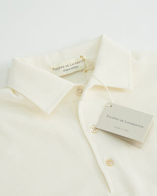 Filippo De Laurentiis Standup Collar Crêpe Cotton Polo Shirt Cream 1 3