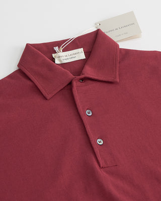 Filippo De Laurentiis Standup Collar Crêpe Cotton Polo Shirt Berry 1 3