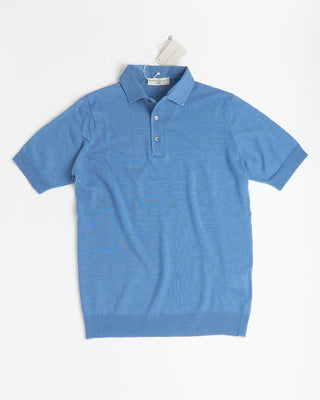 Filippo De Laurentiis Standup Collar Linen  Cotton Polo Shirt Blue 0