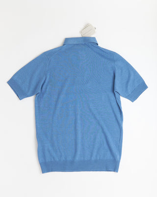 Filippo De Laurentiis Standup Collar Linen  Cotton Polo Shirt Blue 0 5