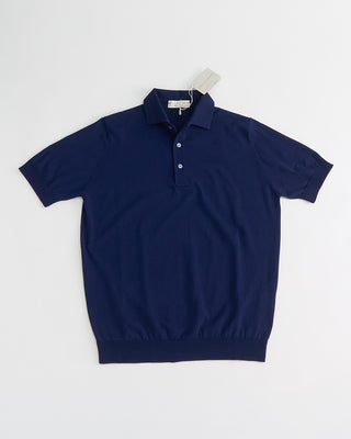 Filippo De Laurentiis Standup Collar Crêpe Cotton Polo Shirt Navy 1