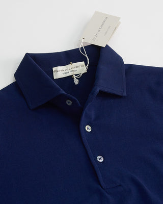 Filippo De Laurentiis Standup Collar Crêpe Cotton Polo Shirt Navy 1 3