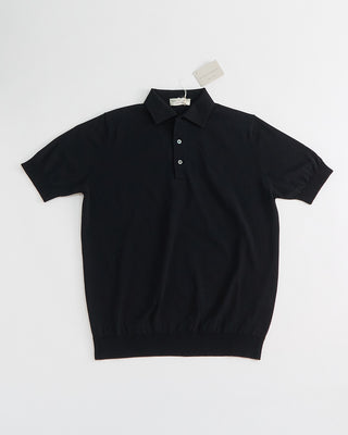 Filippo De Laurentiis Standup Collar Crêpe Cotton Polo Shirt Black 1