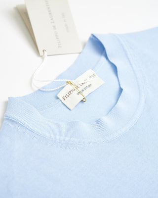 Filippo De Laurentiis Crêpe Cotton High Crewneck T Shirt Light Blue 0 4