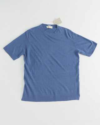 Filippo De Laurentiis Linen  Cotton High Crewneck T Shirt Blue 1 3