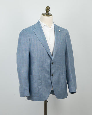 Luigi Bianchi Mantova Loro Piana Summertime Tonal Herringbone Jacket Light Blue 1367