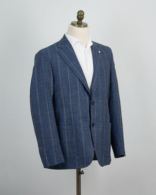 L.B.M. 1911 Wool Silk  Linen Lightweight Summer Stripe Soft Suit Blue 1413