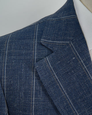 L.B.M. 1911 Wool Silk  Linen Lightweight Summer Stripe Soft Suit Blue 1417