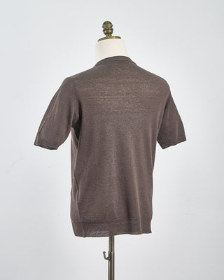 Filippo De Laurentiis Liquid Linen  Cotton Crewneck T Shirt Chocolate 1559